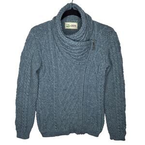 Original Aran Co. Merino Wool Side Zip Cardigan Sweater S Cableknit Fisherman